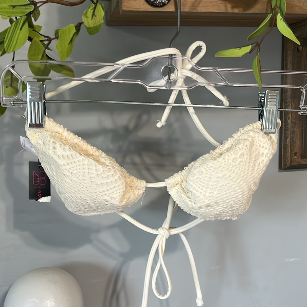 Crochet Bikini Top Triangle  Oatmeal Cream Padded Womens Small